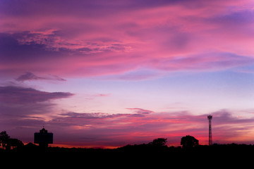 Fototapeta na wymiar Purple sky on the bright weather in Thailand