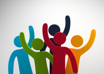 3D Illustration bunte Figuren winken