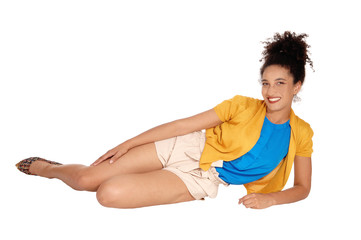 Lovely young multi-racial woman lying on the floor