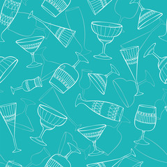 Fun elegant cocktail glasses seamless pattern, colorful party background, great for celebration banners, wallpapers, textiles, fabrics - vector surface design
