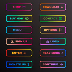 Gradient button set, website colorful banner for business