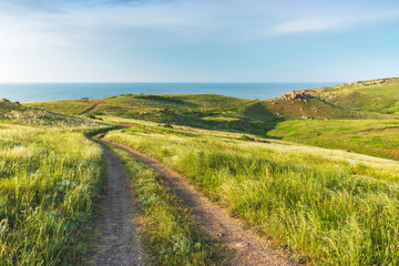 Naklejka na ściany i meble Crimea nature reserve - the road to travel. Landscape park- Kerch peninsula