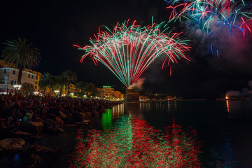 RAPALLO, ITALY JULY, 3, 2019 - Fireworks in Rapallo, Genoa province, Ligurian riviera, Italy.