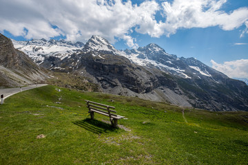 View from the Stelvio Pass, the highest automobile pass in Italy, 2758 metres and the second highest in Europe, located between Trentino-Alto Adige and Lombardy, Italy.