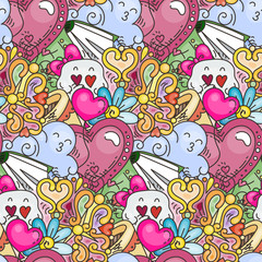 Graffiti seamless pattern with love style doodles. Vector background with childish swag and crazy elements