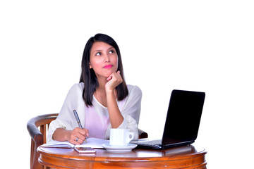 Business woman in office isolated on white