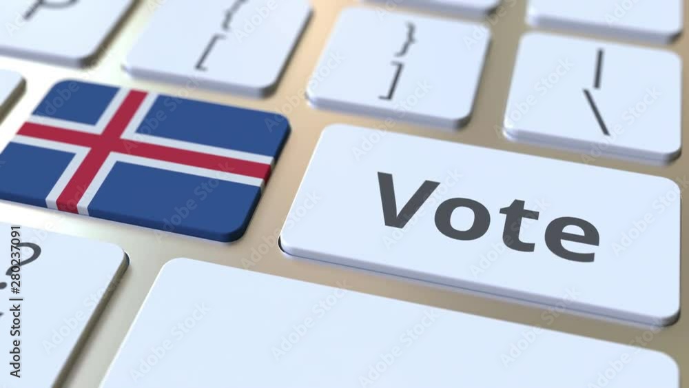 Poster vote text and flag of iceland on the buttons on the computer keyboard. election related conceptual 3
