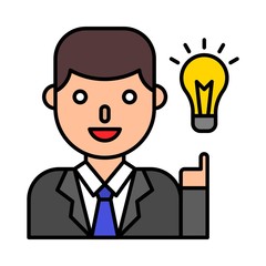 Businessman with idea vector, filled style editable outline icon