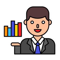 Businessman with bar chart vector, filled style editable outline icon