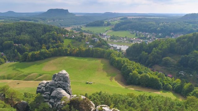 Bastei Park in Saxony, Germany, wonderful aerial drone panorama view.
