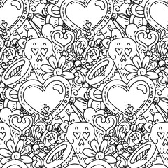 Graffiti seamless pattern with love style doodles. Vector background with childish swag and crazy elements