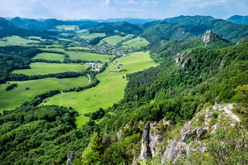 Fototapeta na wymiar Sulov village from Sulov rocks, Slovakia