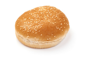 Burger buns with sesame seeds, ingredients for hamburger, isolated on white background