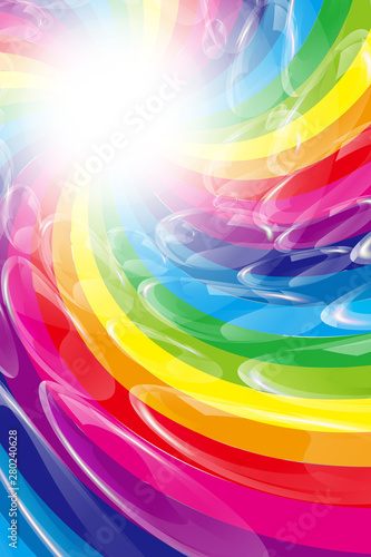 背景素材壁紙 イラスト 楽しいパーティー 虹色 渦巻き シャボン玉 放射光 輝き 無料 フリーサイズ Wall Mural Tomo00