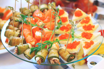 catering table set service with silverware and glass