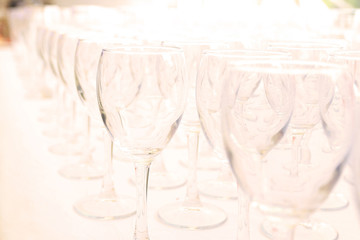 catering table set service with silverware and glass