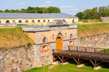View of The Emperor Gate (Nicholas Gate) and wooden bridge, Daugavpils Fortress, Latvia