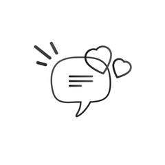 speech bubble with two hearts thin, line icon. Vector illustration isolated on white background.