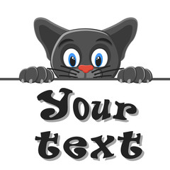 Cat peeking out from behind a white sheet. Place for text