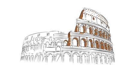 Linear image of the Colosseum on a white background.