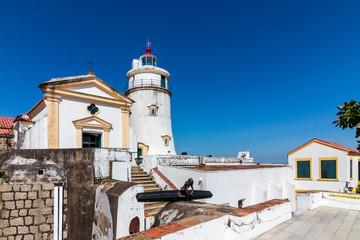 Panorama of Guia Lighthouse Fortress and Chapel of our Lady, Farol e Fortaleza da Guia. São Lazaro, Macau, China.