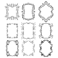 Set of vintage rectangular ornate ornaments. Retro decorative frames. Wedding frames. Vector illustration.