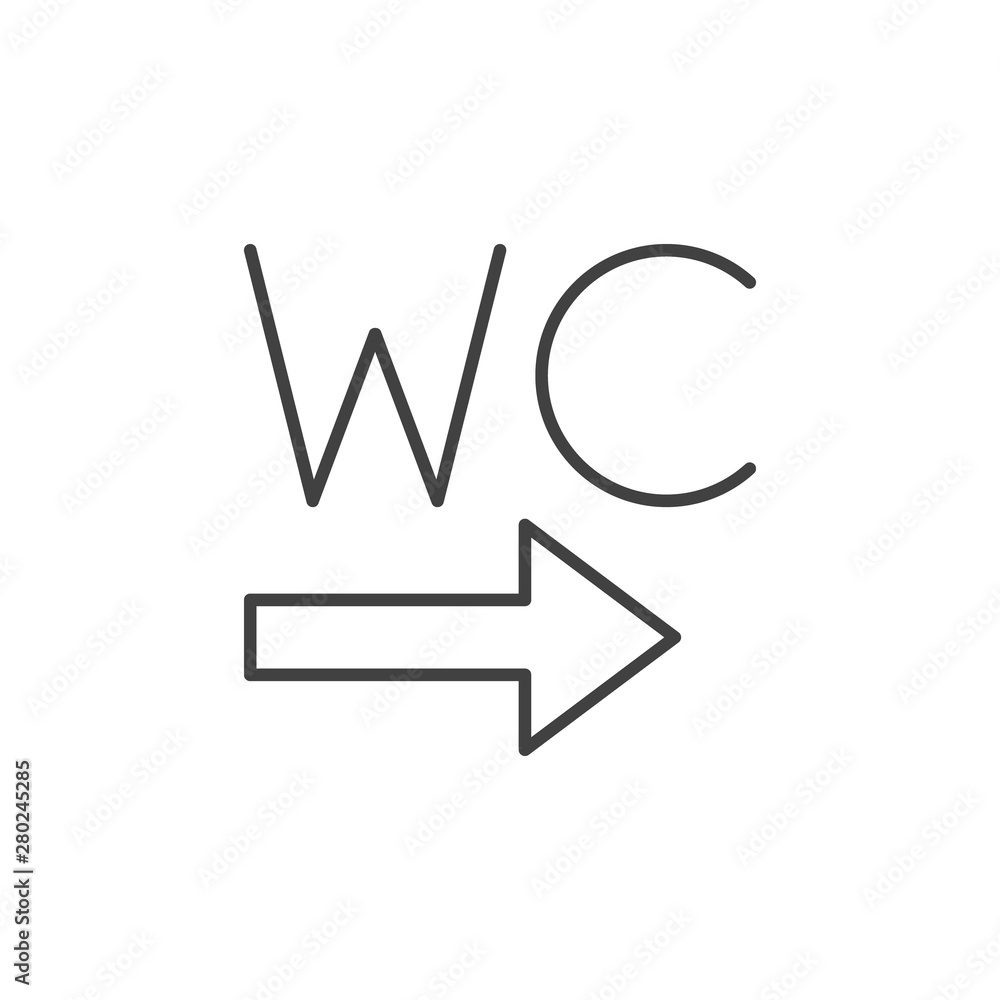 Poster wc toilet with arrow vector icon or symbol in thin line style