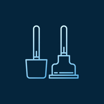 recommend clip art: Toilet plunger with brush vector blue outline icon or logo element on dark background