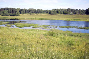 River landscape summer sunny morning