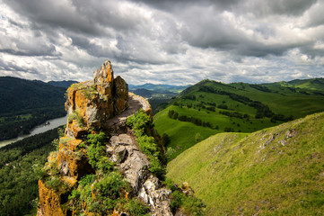 mountain panorama of the Bloody finger in Altai, Russia, June