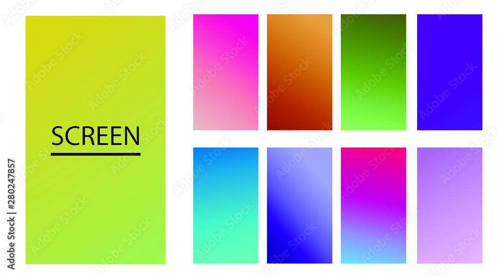 Poster vector eps 10 gradient set. different colors. modern smartphone screen, mobile app template. design 