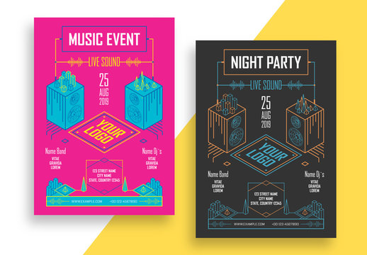 Music Event Flyer Layout with Speaker Illustrations