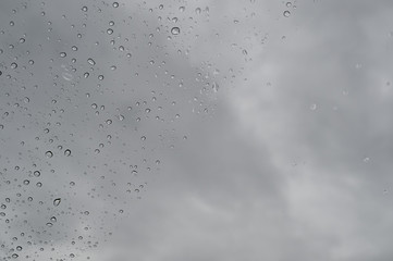 Water drop abstract on glass in rainy day and dark weather.
