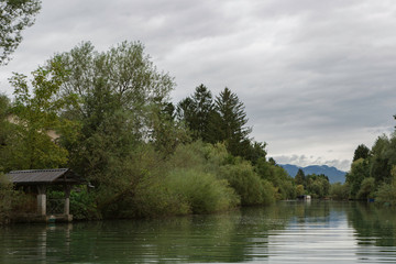 Ljubljana,Slovenia,6,2016: Street, river, bridges with dragons, magical city.