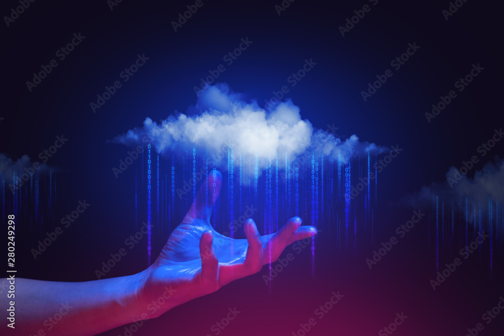 Poster hand and social data network cloud storage server floating, information internet of things, ai robot