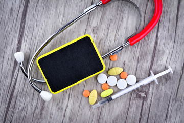 Pills, Syringe and Stethoscope
