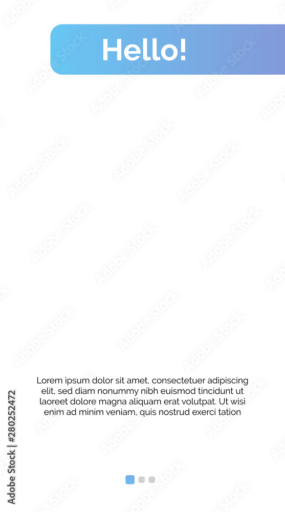 Poster hello page mockup for mobile interface template with right bluish header, sample text. mobile, scree