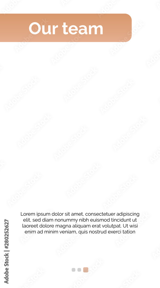 Poster hello page mockup for mobile interface template with right violet header, sample text. mobile, scree