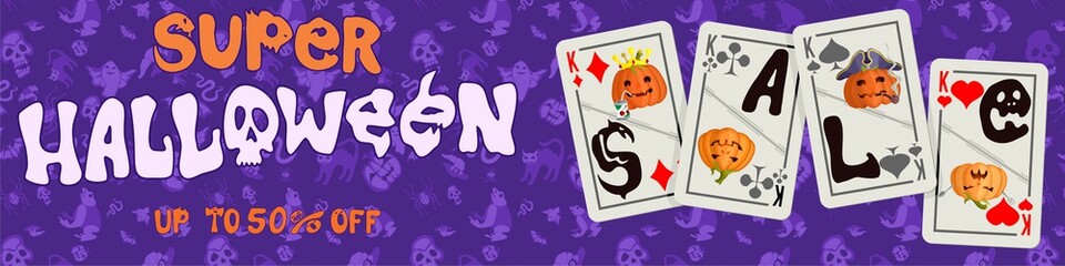 purple print poster with playing cards for halloween
