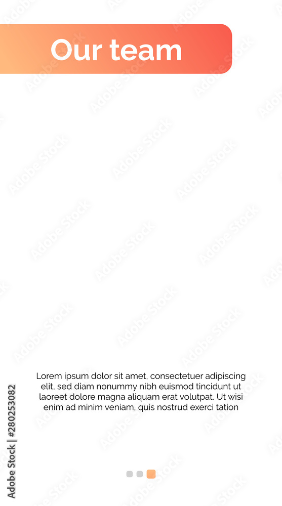 Poster mobile app interface template with left orange header, sample text. mobile, screen, webpage. interne