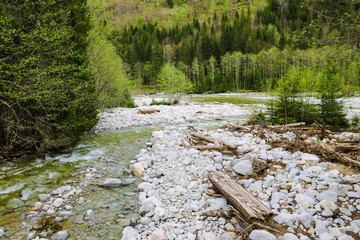 The river in the mountains top view.