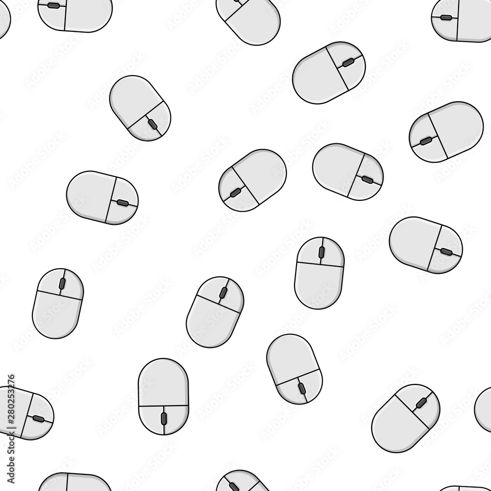 Poster seamless pattern, texture from modern digital wireless white two-button computer mice with wheel, te