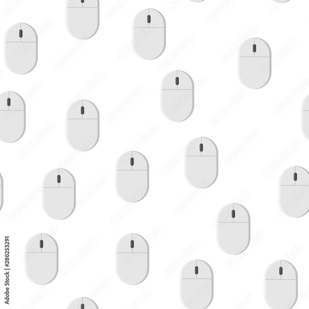 Poster seamless pattern, texture from modern digital wireless white two-button computer mice with wheel, te