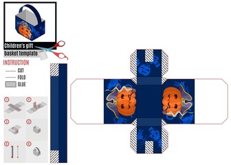 bright blue halloween paper box template pumpkin