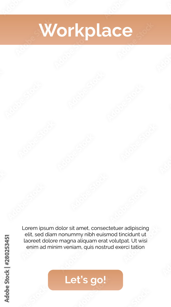 Poster workplace page template with beige header, button, sample text. mobile, screen, webpage. internet te