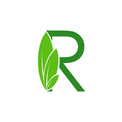 Letter R with leaf logo design vector