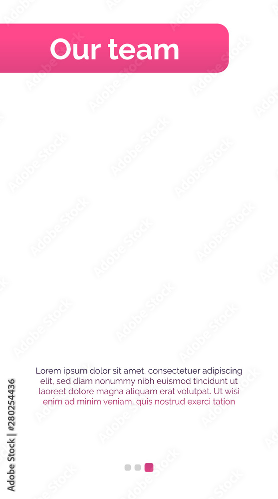 Poster mobile app interface template with left pink header, sample text. mobile, screen, webpage. internet 