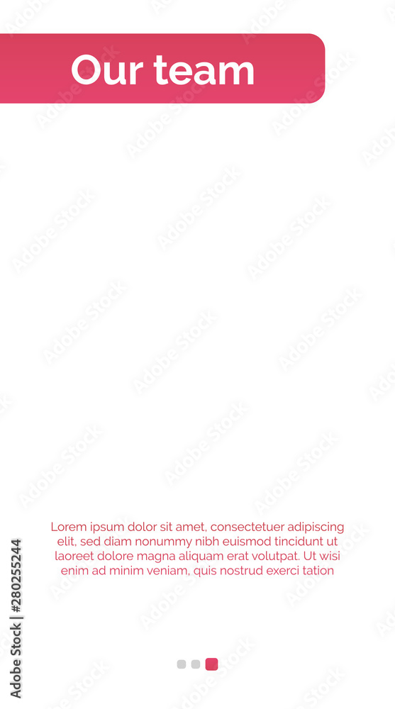 Poster mobile app interface template with left coral header, sample text. mobile, screen, webpage. internet