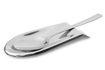 Fototapeta premium Stainless steel spoon rest and spoon
