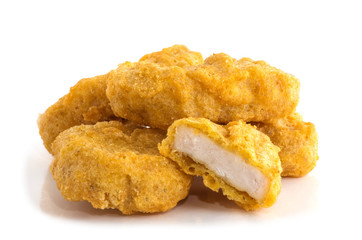 Fried chicken nuggets isolated on white